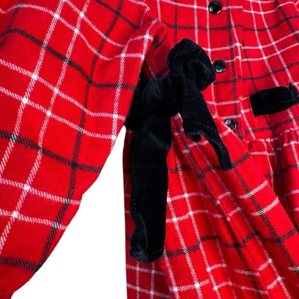 Vintage Gymboree Dress Flannel Plaid Black Red White Christmas Holiday S L19